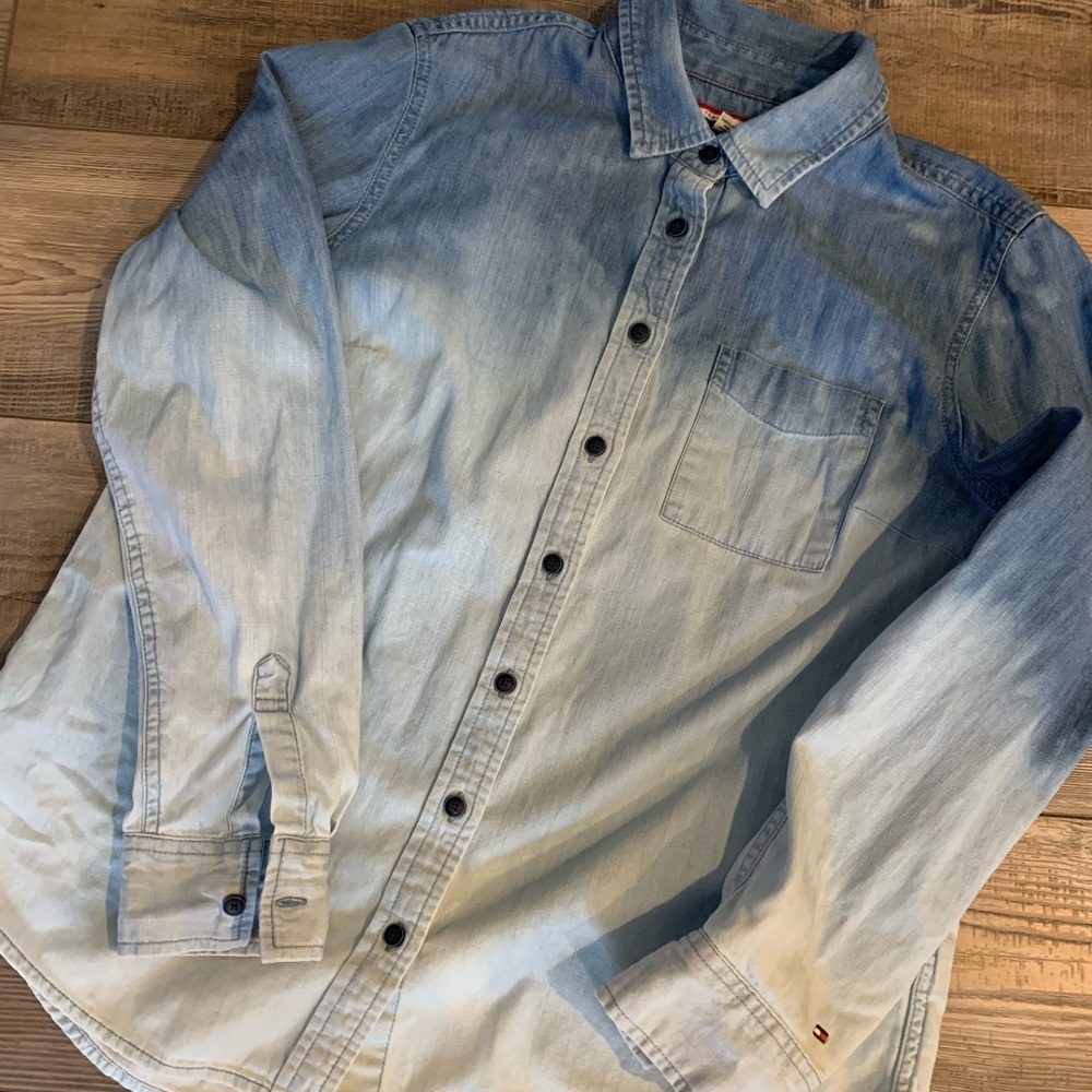DIY Ombré Reverse Tie Dye Denim Shirt sz M - Picture 1 of 5